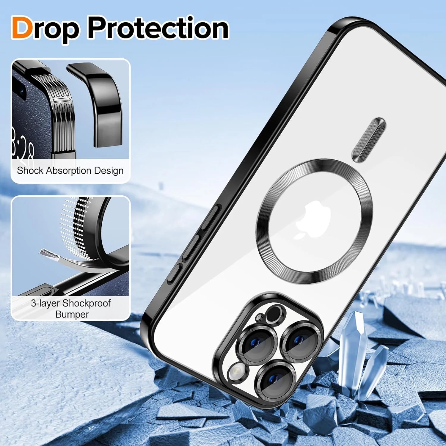 Magnetic Clear Case Compatible with Iphone 15 Pro Max, Flexible Fashion Cover, Blue