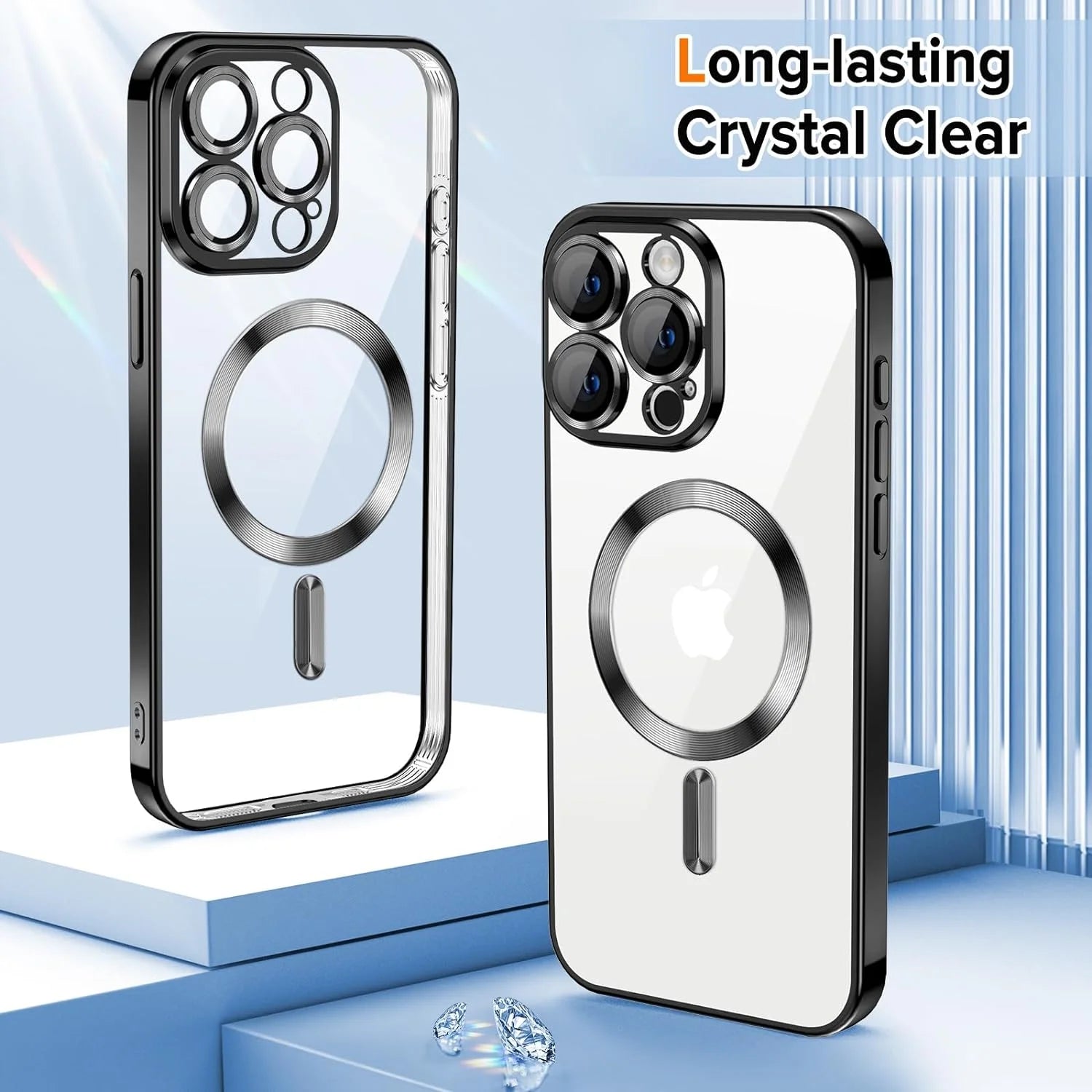 Magnetic Clear Case Compatible with Iphone 15 Pro Max, Flexible Fashion Cover, Blue