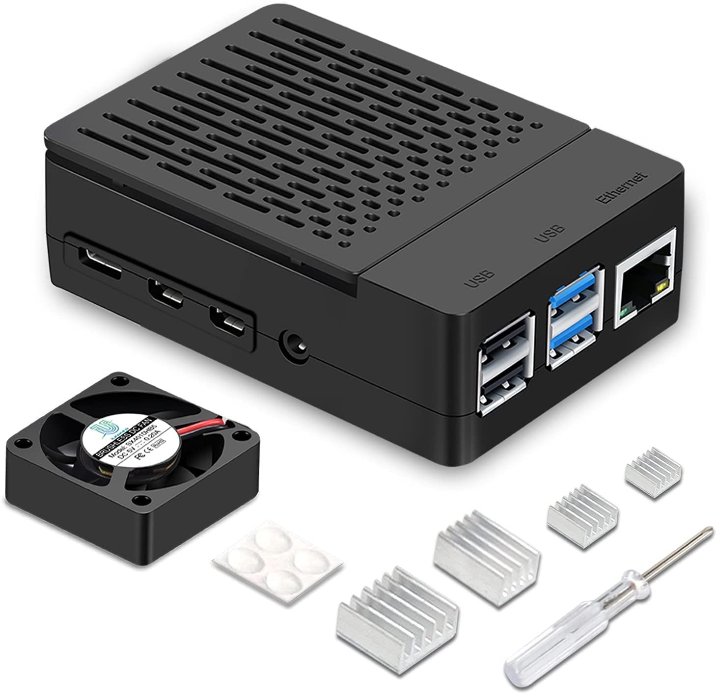 Case for Raspberry Pi 4, ABS Pi 4 Case with Cooling Fan, Pi 4 Heatsink, Simple Removable Top Cover for Pi 4 Model B/ 4B